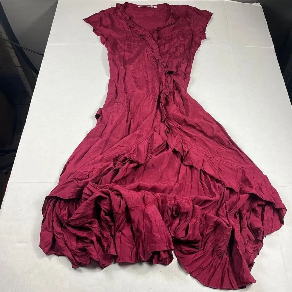 Walker & Wade Tiered Maxi Wrap Dress Burgundy Flowy Ruffled Romantic Tie Waist S